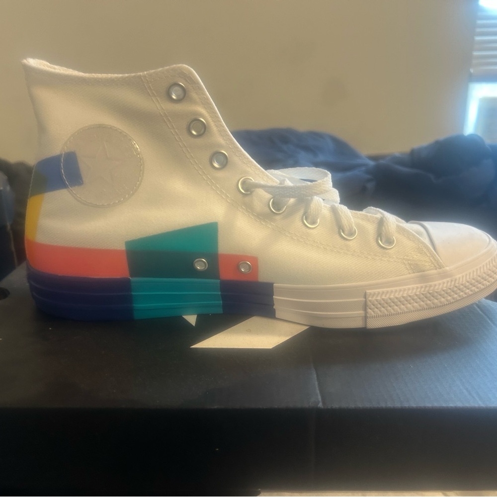 All white/multi color Converse Athletic Sneakers. Brand New